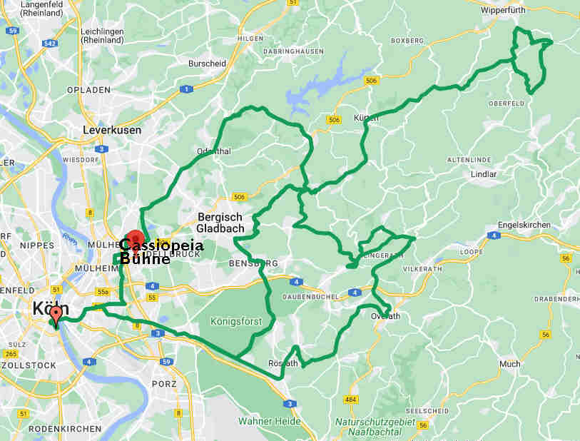 Karte Radrennen Rund um Köln - ANfhart zum Cassiopeia Theater - Überscicht
